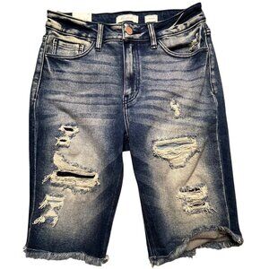 KanCan Signature High Rise Distressed Denim Shorts Size 28